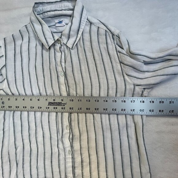 Sigrid Olsen Womens Striped Button-Up Long Sleeve Linen Shirt Small White/Gray - Picture 5 of 7